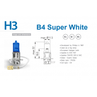 H3 12V 55W Biolight 300012 B4 UV Cut Super White Plus 150 5000k Halogen Globe Single Pack