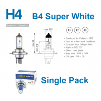 H4 12V 60/55W 400016 Biolight B4 UV Cut Super White Plus Halogen Globe 6000K Halogen Globe Single Pack